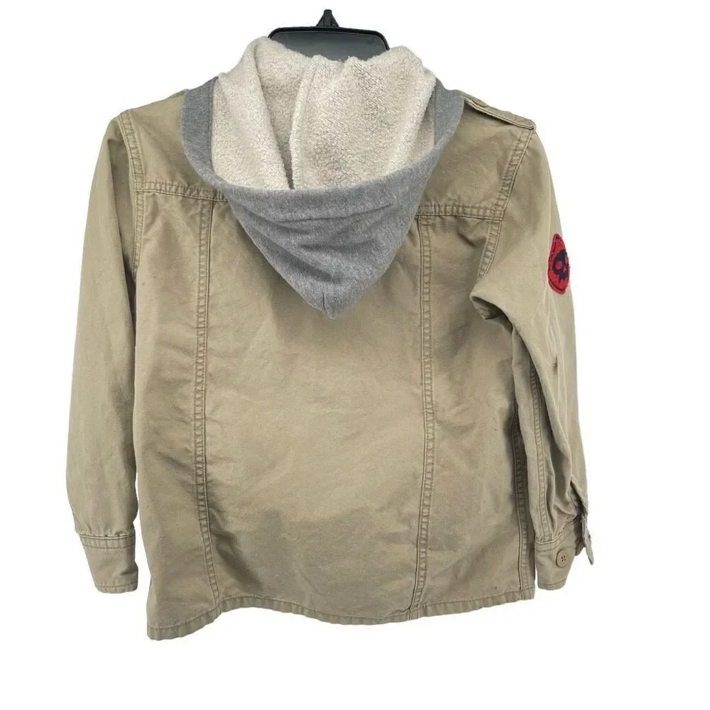 GAP Kids Boy’s Khaki Beige Embroidered Utility Cotton Full Zip Hooded Jacket 8